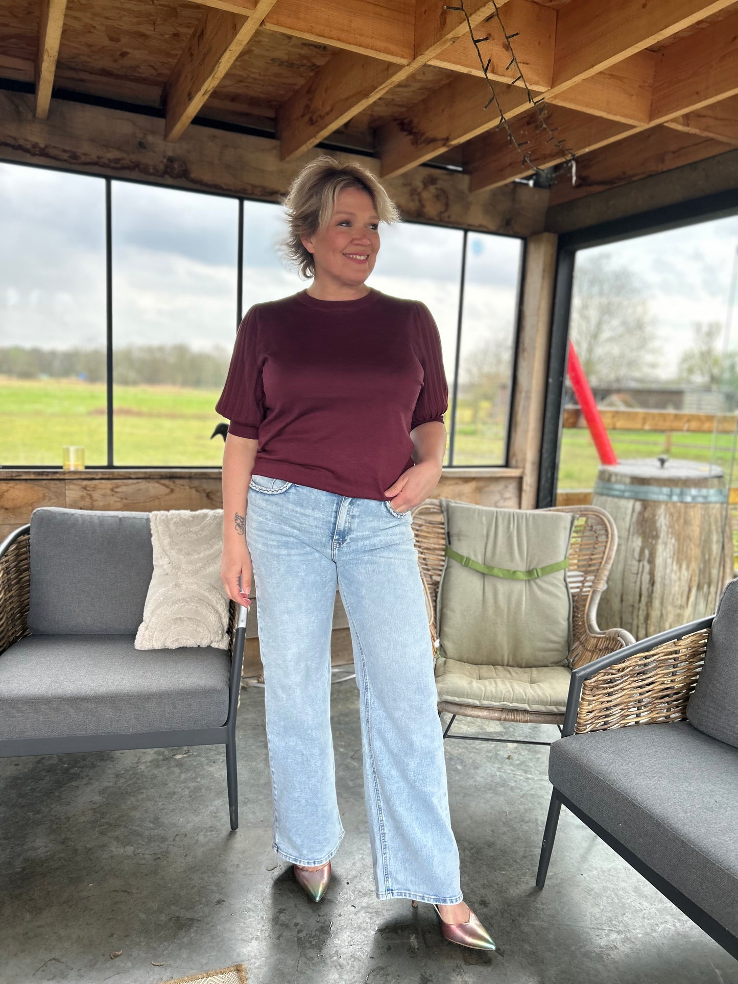 Kaffe Lone knit pullover 1/2 windsor wine