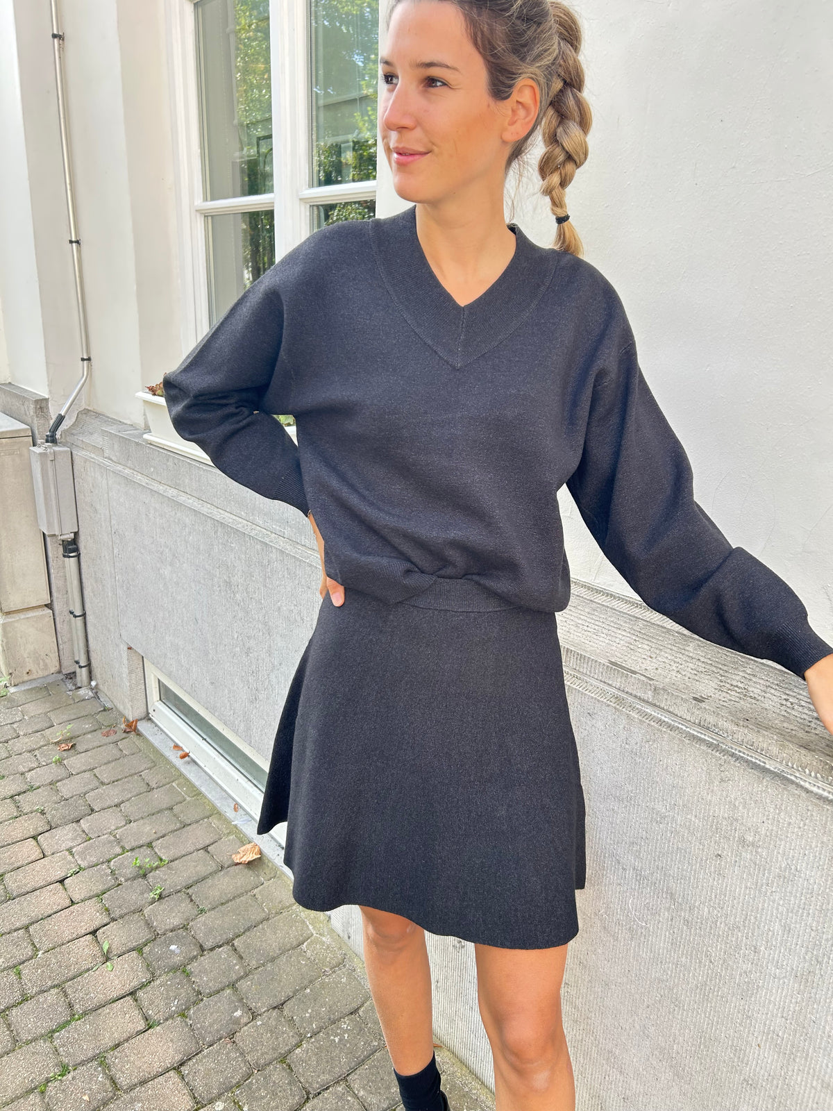 Kaffe Knit Skirt Loanna - Dark Grey Melange - Grey