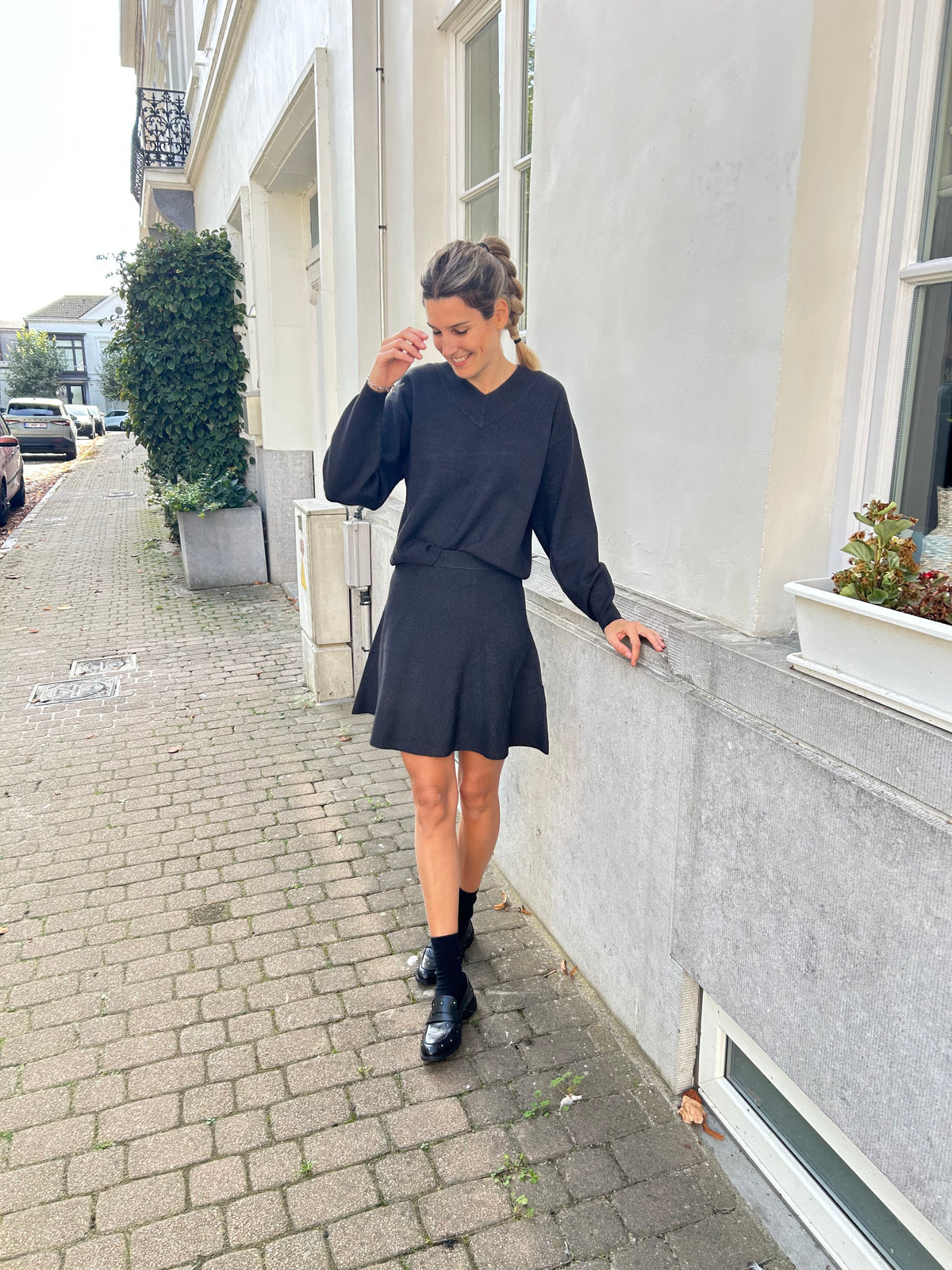 Kaffe Knit Skirt Loanna - Dark Grey Melange - Grey