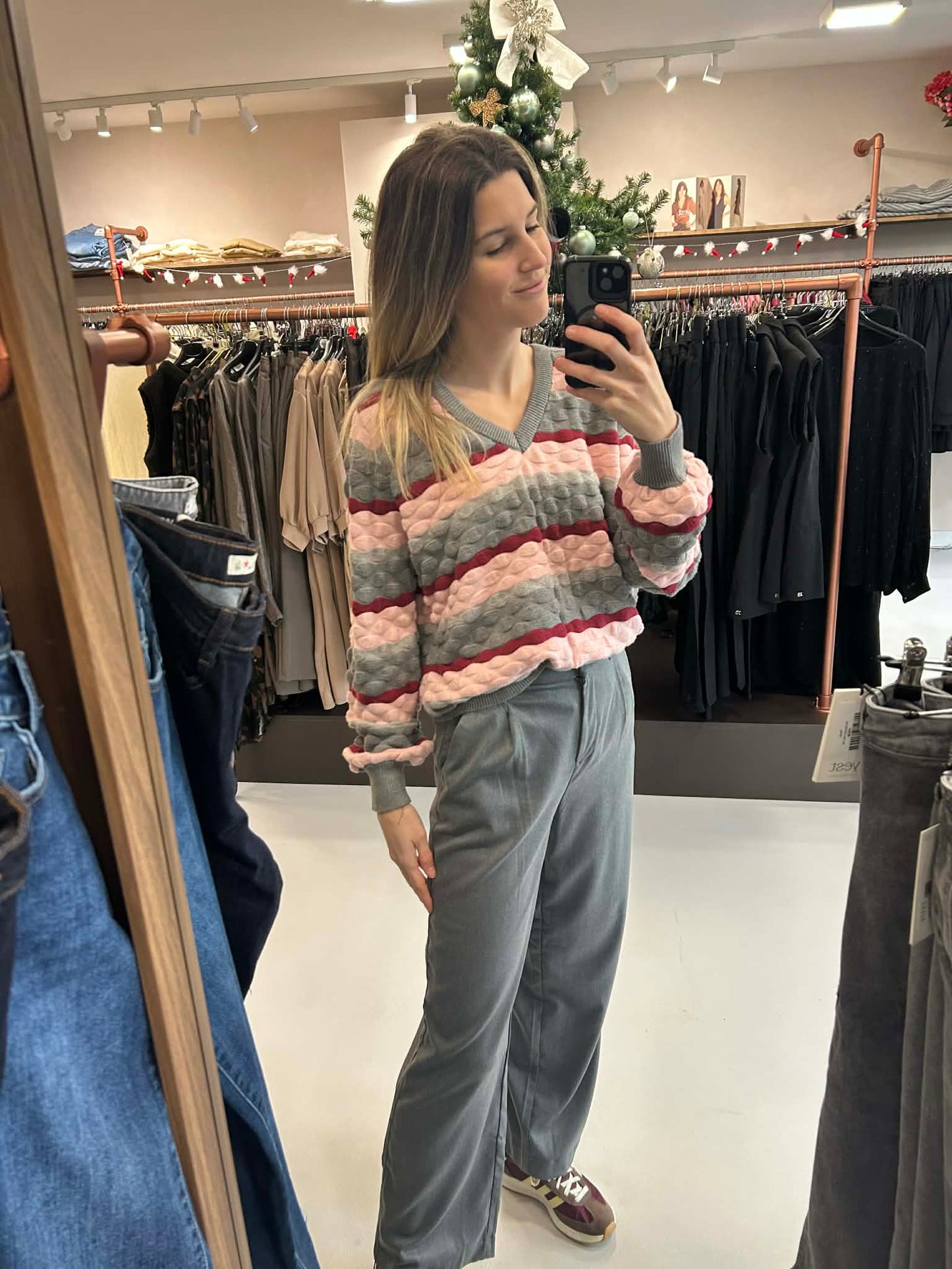 Flanellen wide fit broek Marina