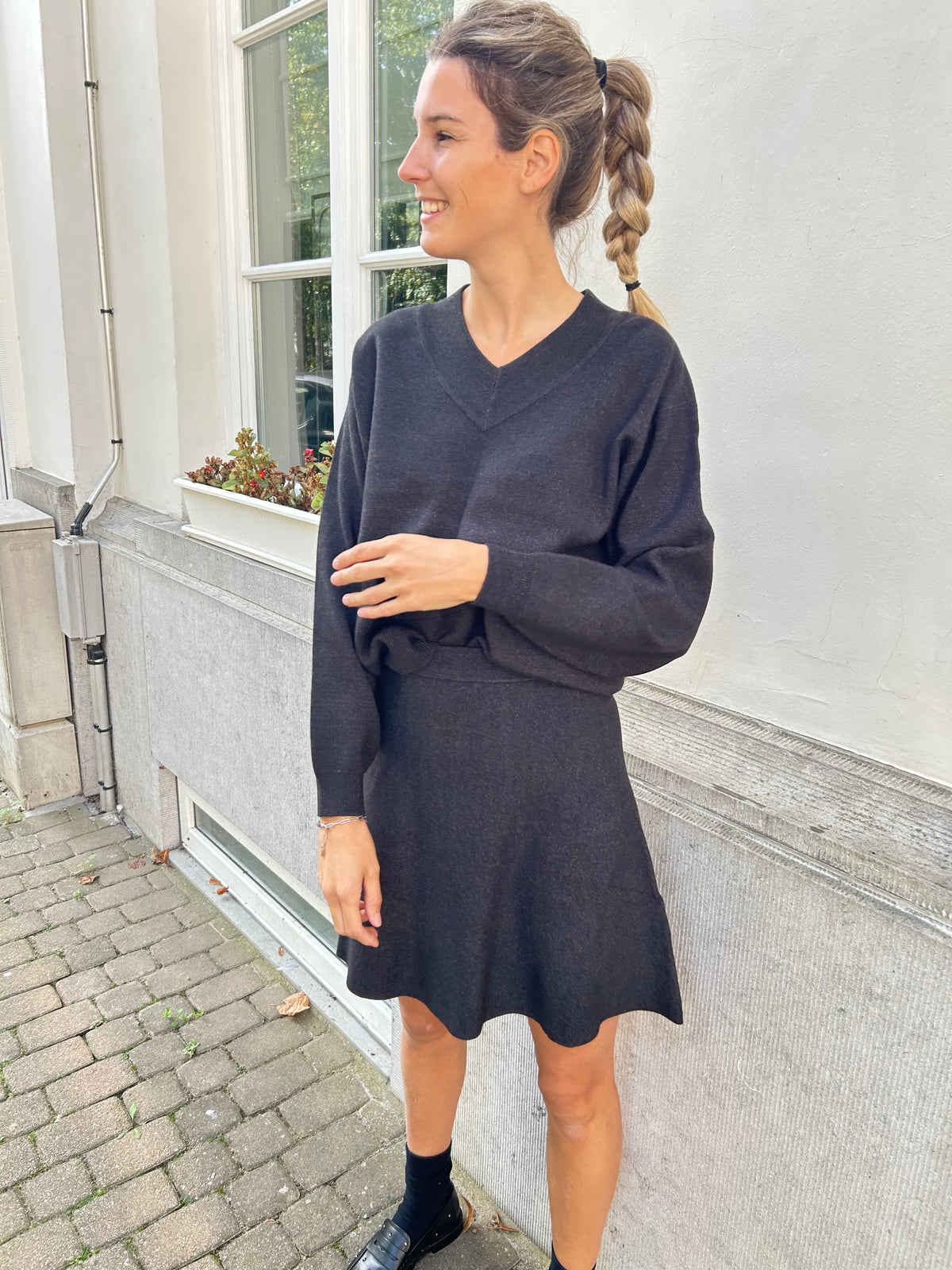 Kaffe Knit Skirt Loanna - Dark Grey Melange - Grey