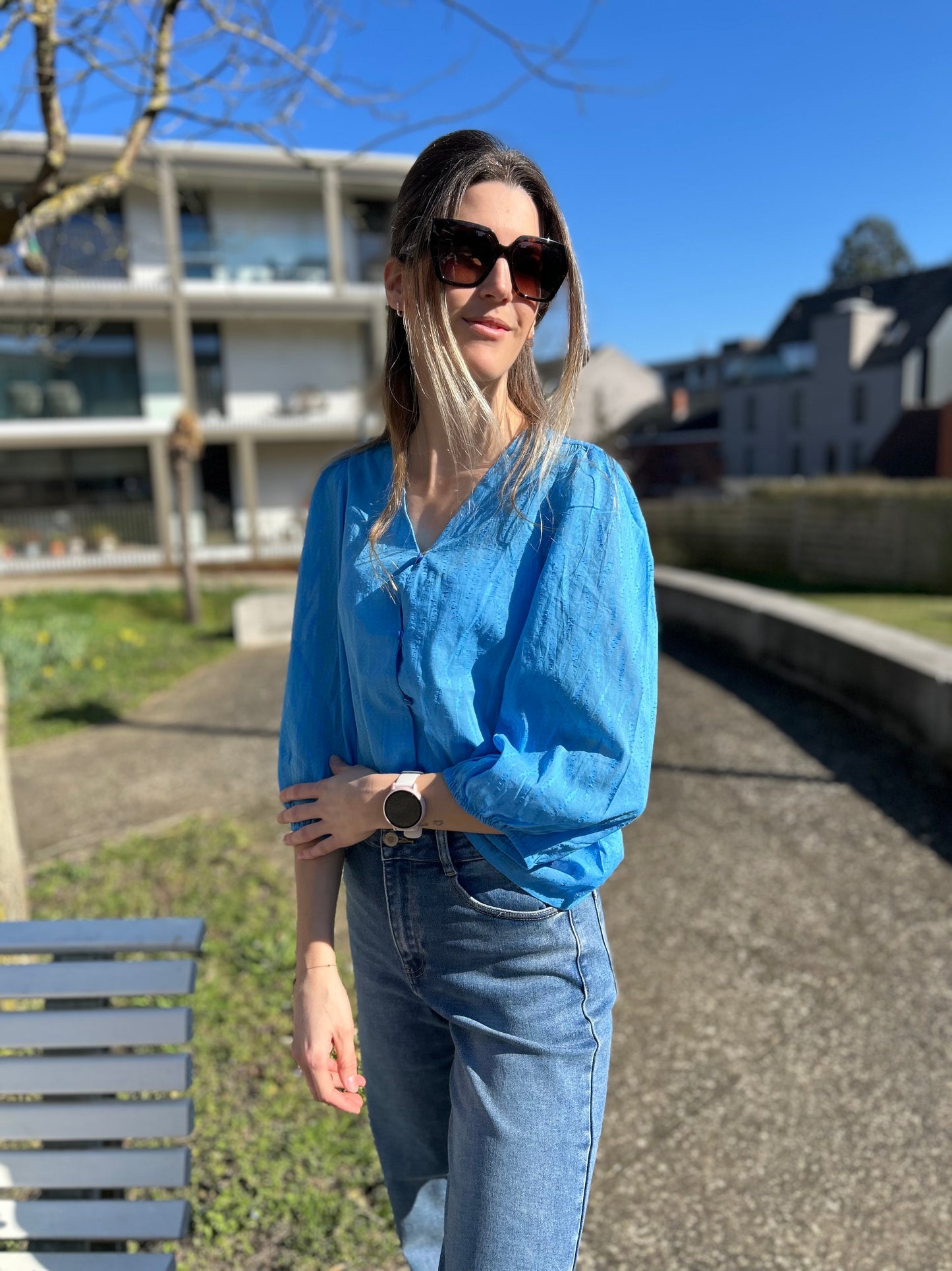 Kaffe hemd Gabriela V-neck blauw