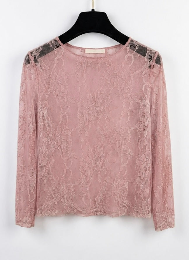 Kanten top Millie roze