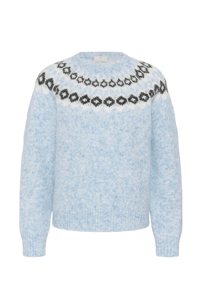Kaffe Pullover Berta - Blue Mel. -Grey/Chalk Pattern - Blue