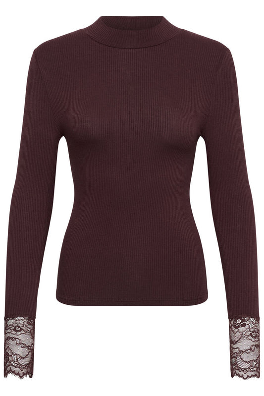 Kaffe Turtleneck T-Shirt Omi - Fudge red