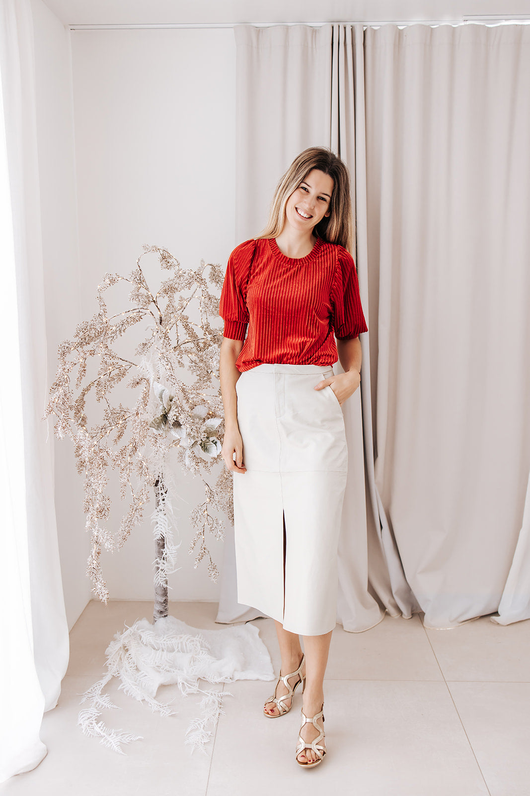 Kaffe Caca blouse haute red