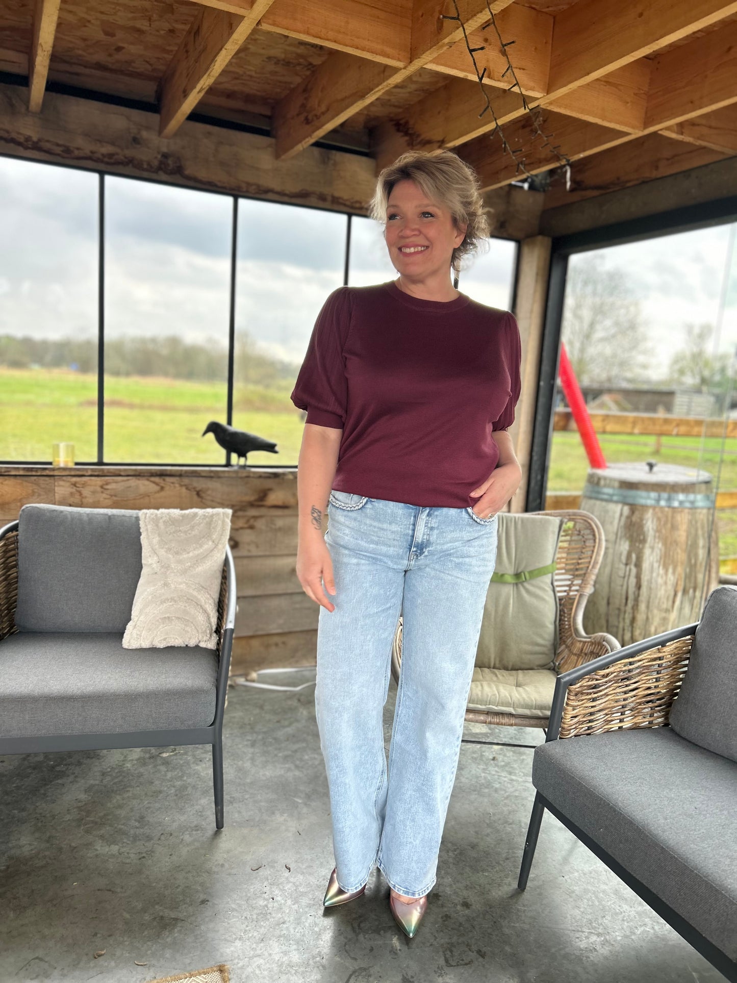 Kaffe Lone knit pullover 1/2 windsor wine