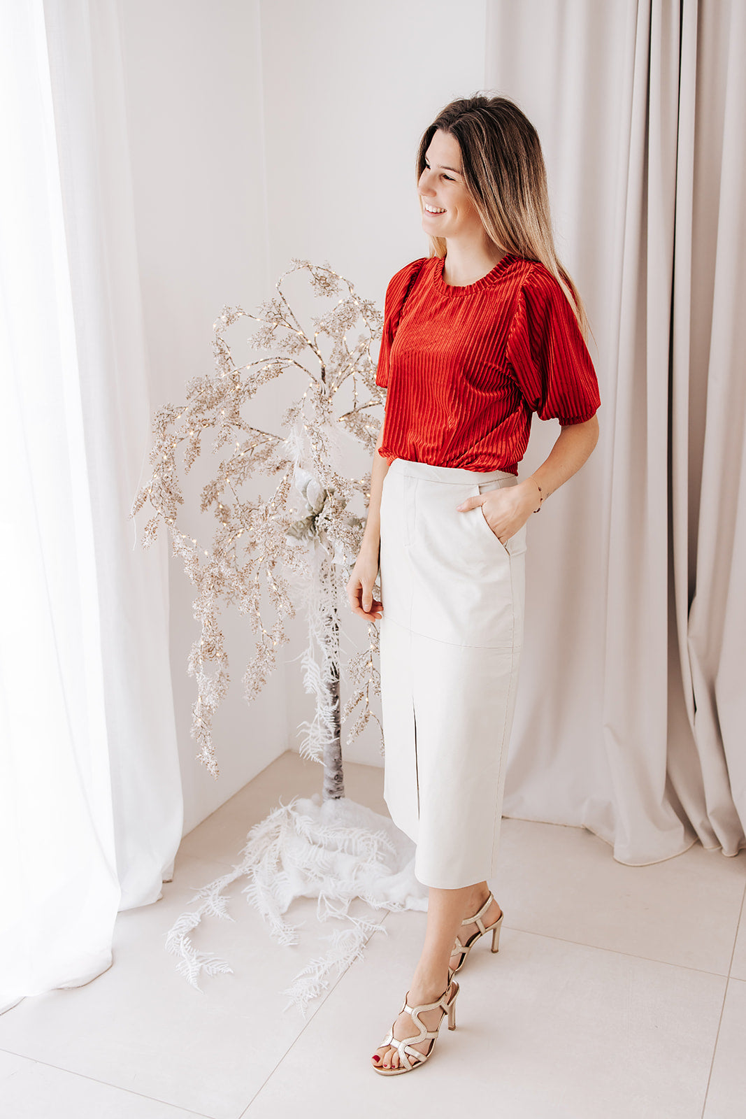 Kaffe Caca blouse haute red