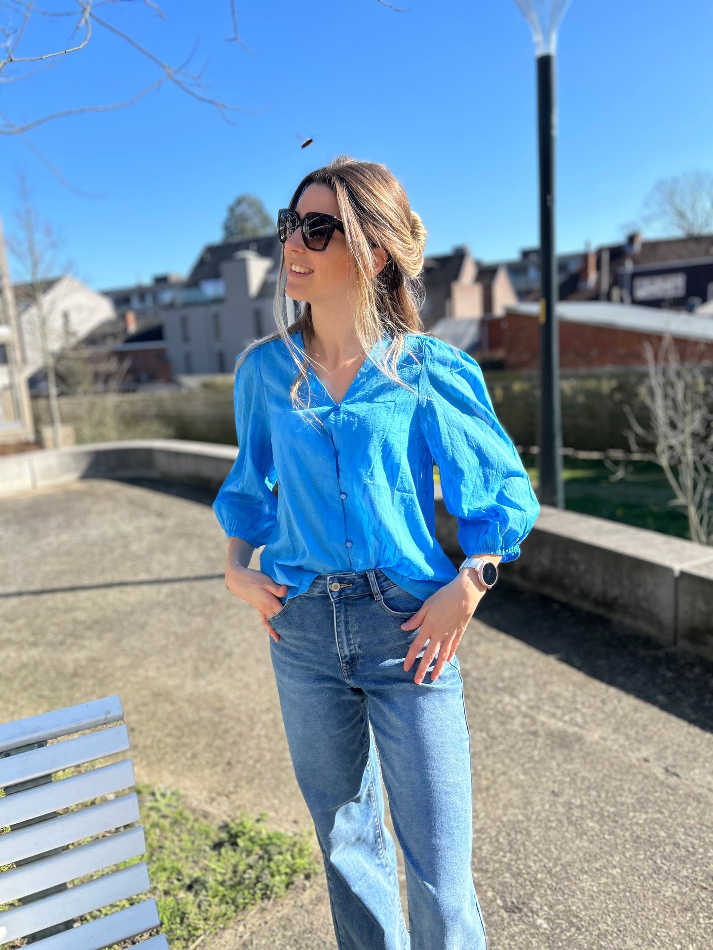 Kaffe hemd Gabriela V-neck blauw