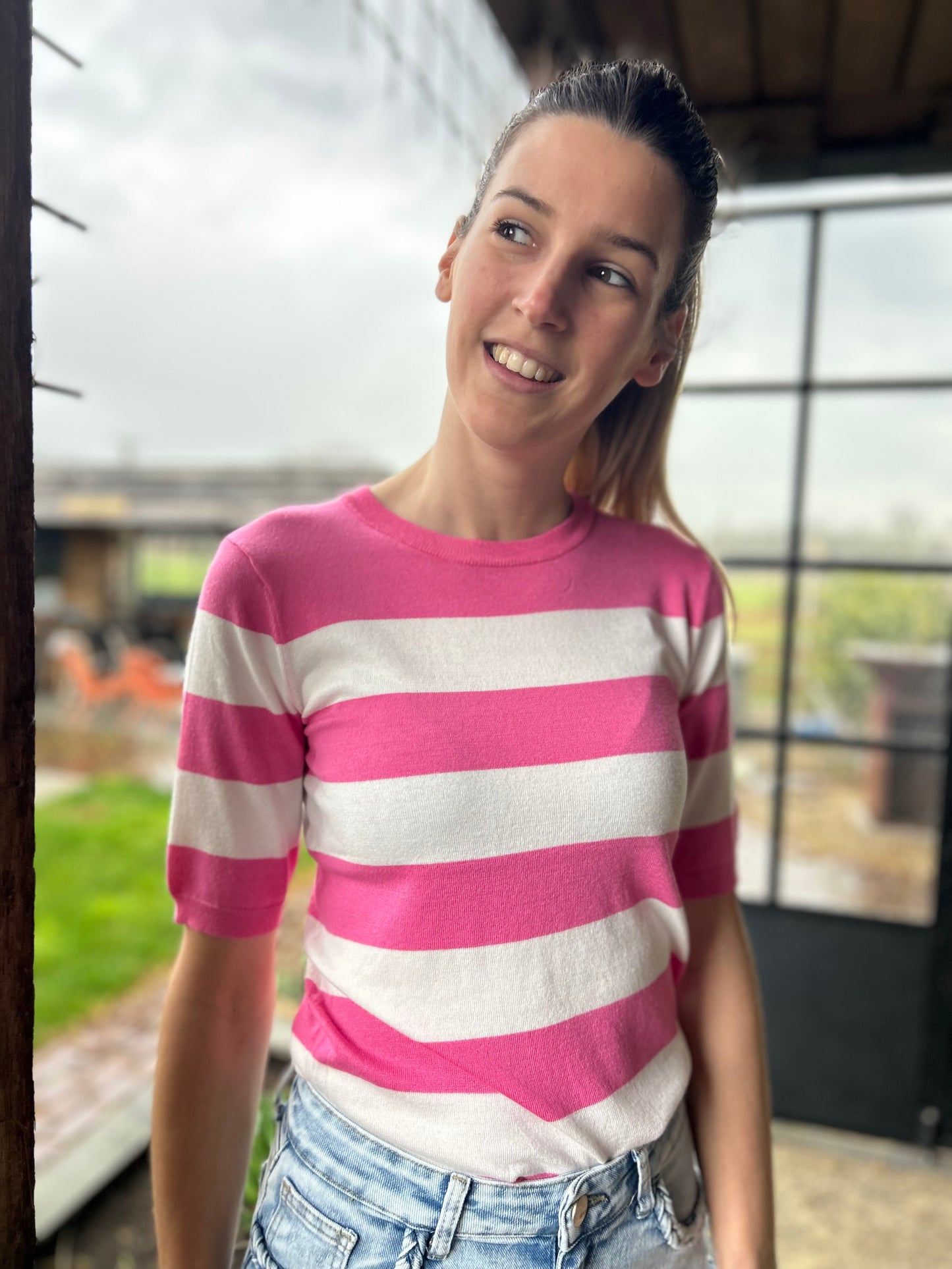 Kaffe striped knit Lizza roze