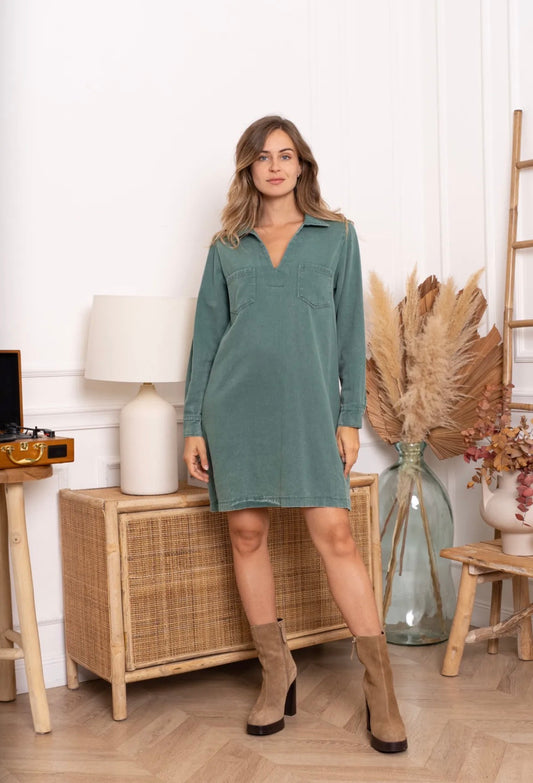Jeansjurk Mila appelblauw zeegroen