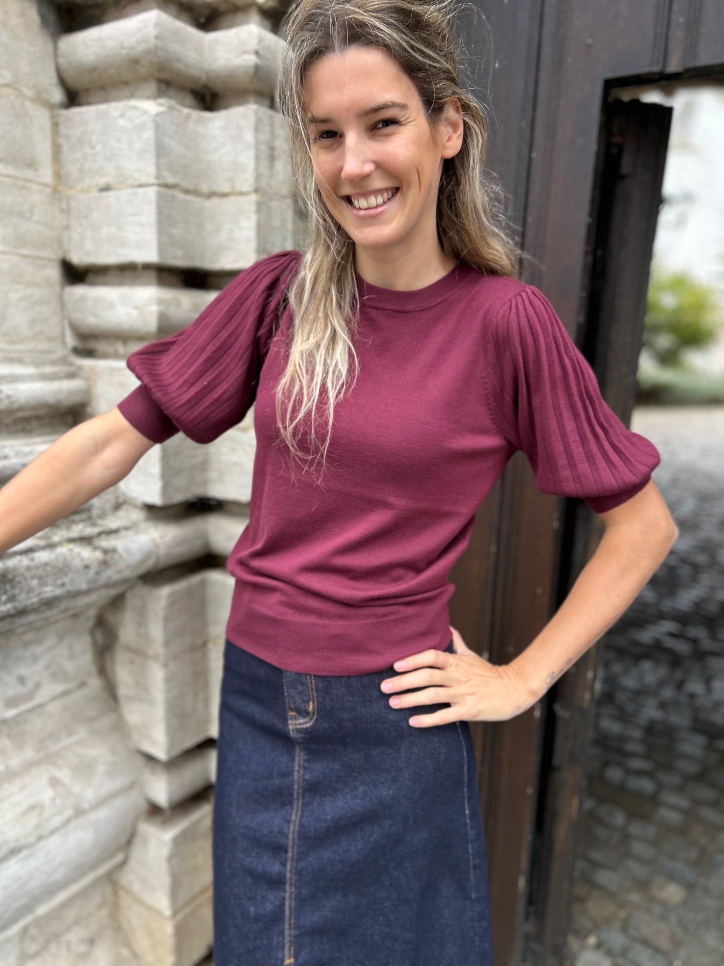 Kaffe Lone knit pullover 1/2 windsor wine