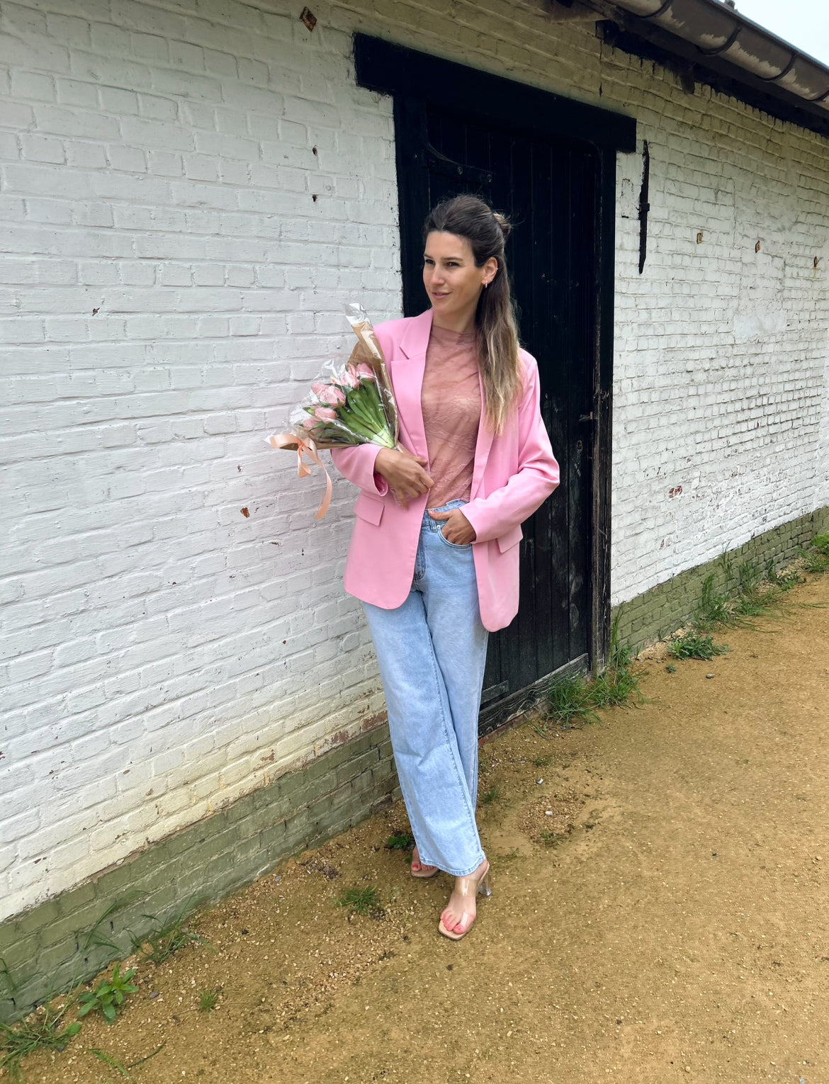 Kanten top Millie roze