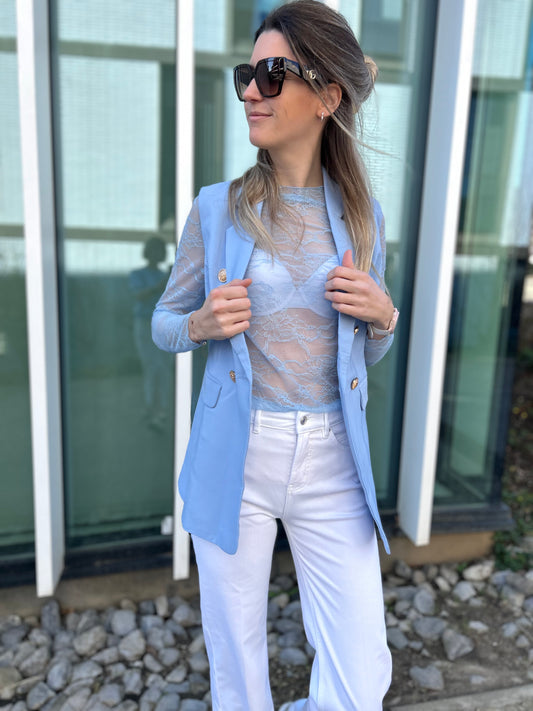 Kanten top Millie blauw