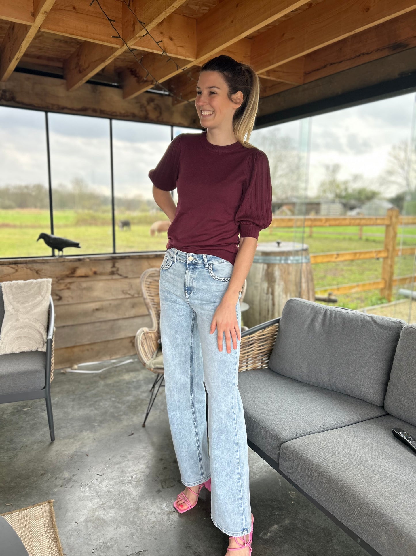 Kaffe Lone knit pullover 1/2 windsor wine
