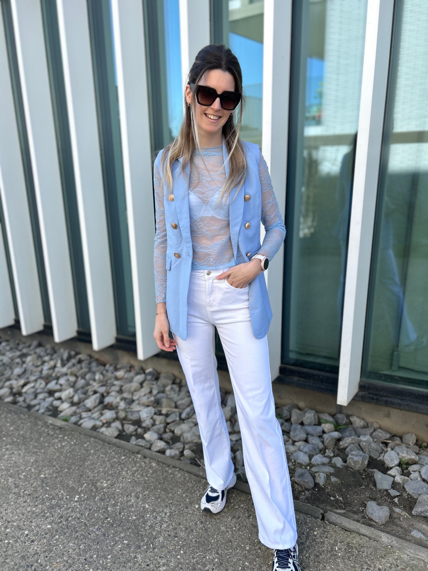Kanten top Millie blauw