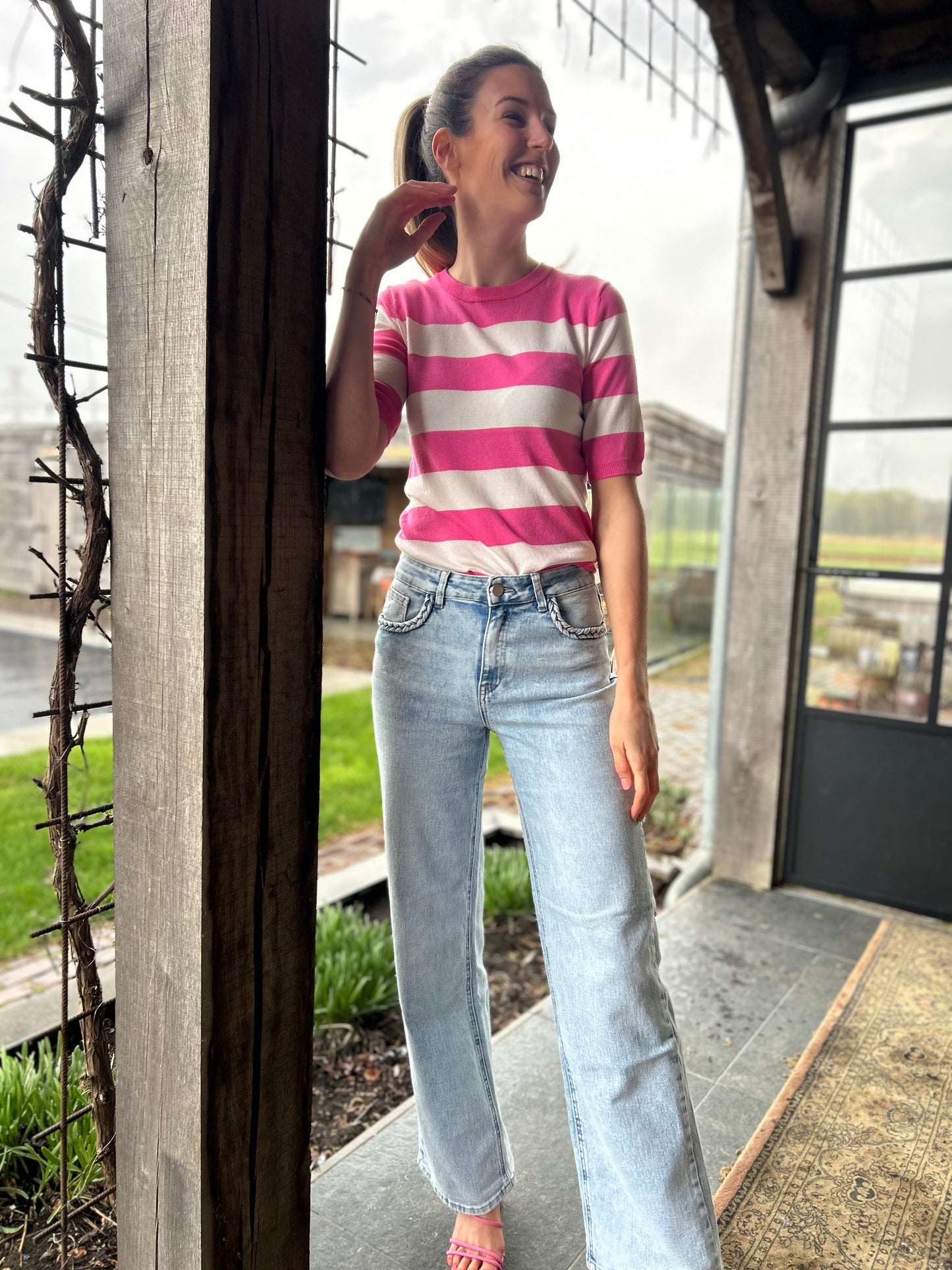Kaffe striped knit Lizza roze