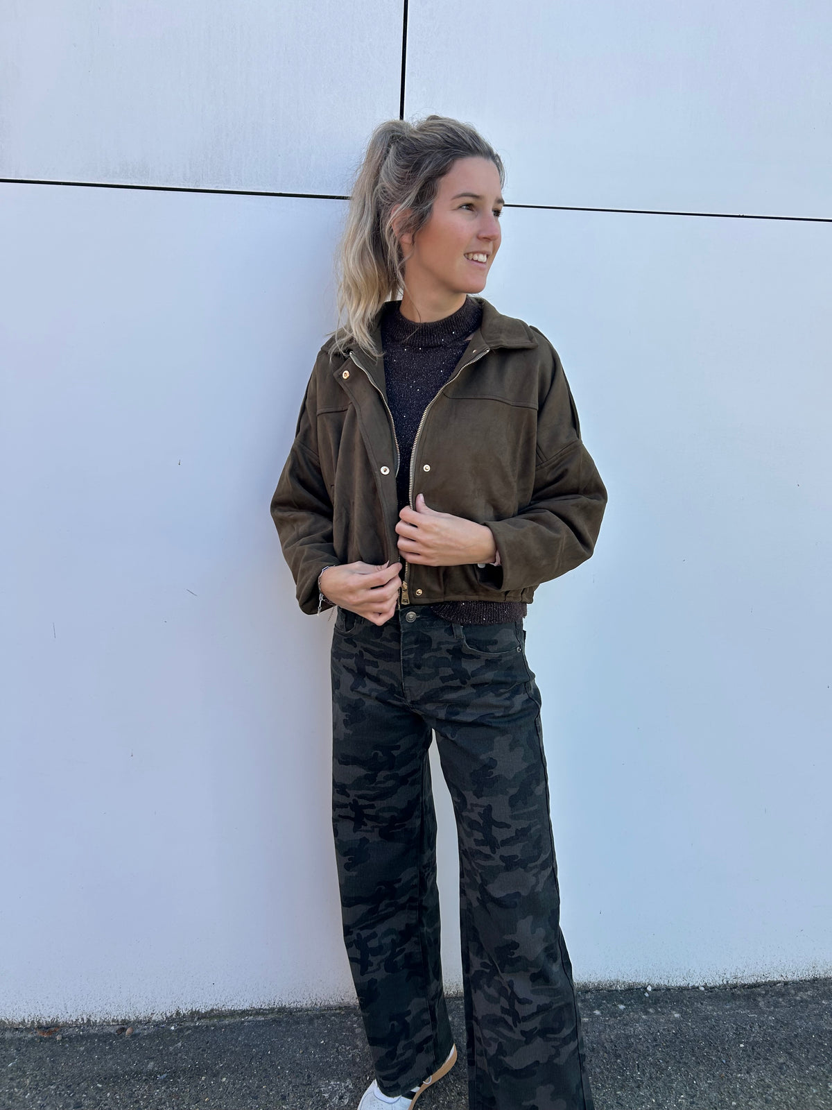 Suède jas Nova kaki