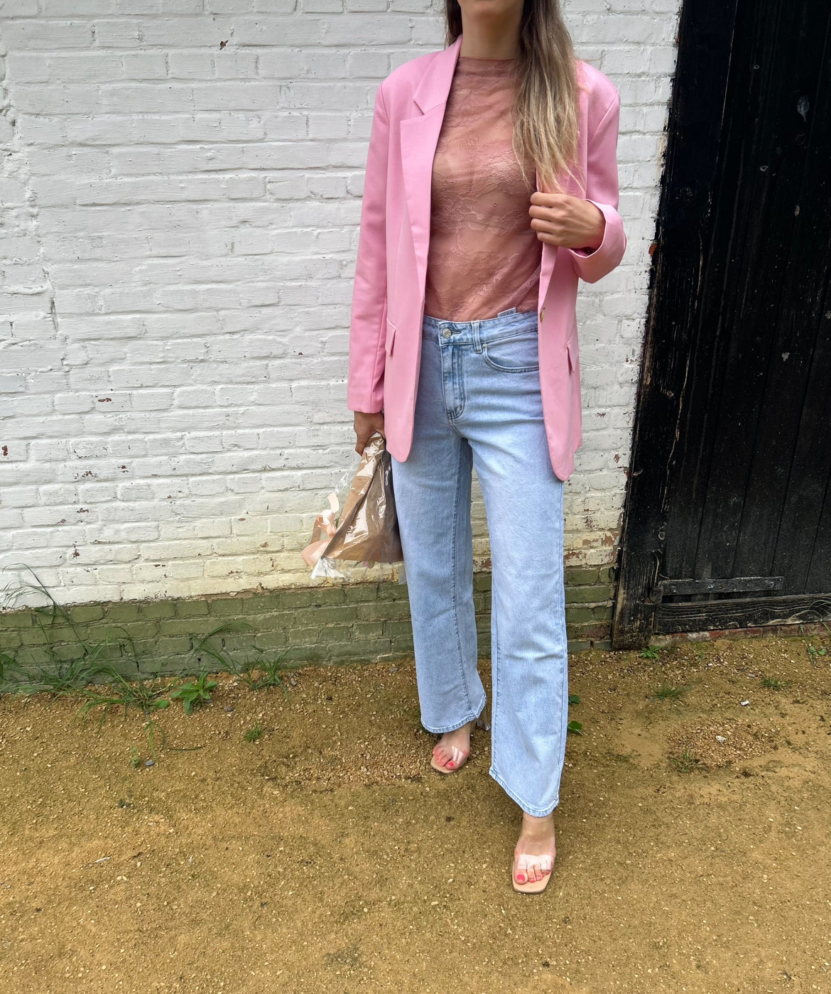 Kanten top Millie roze