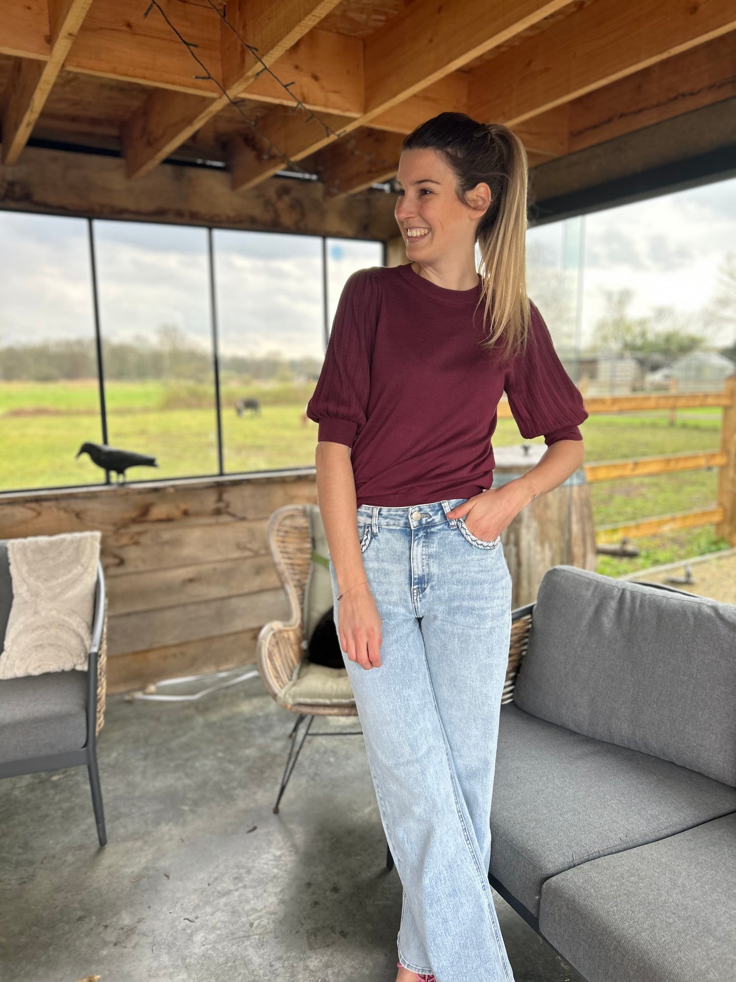 Kaffe Lone knit pullover 1/2 windsor wine