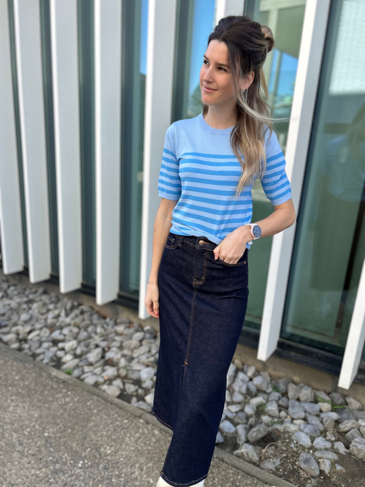 Kaffe striped knit Lizza blauw