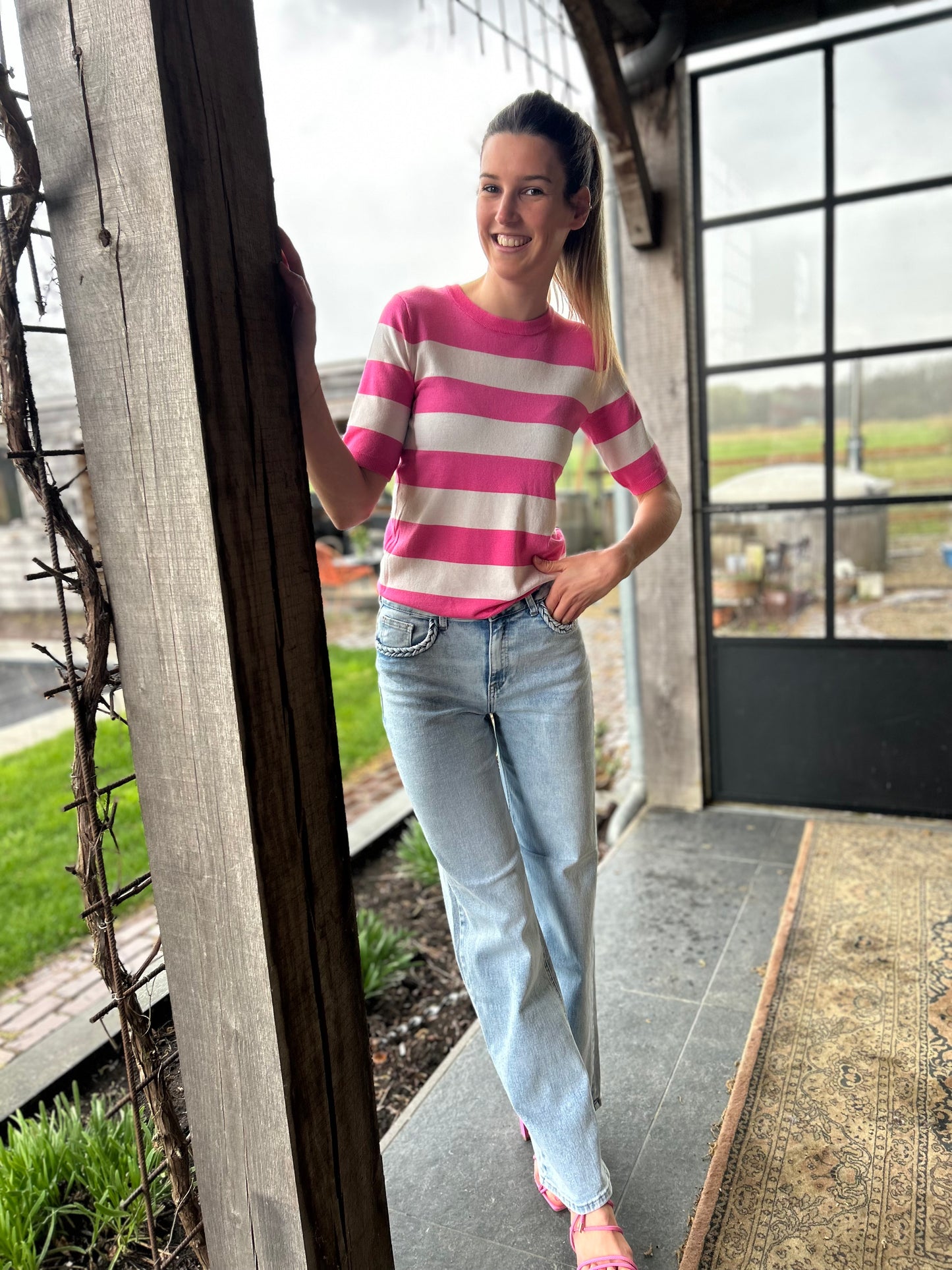 Kaffe striped knit Lizza roze