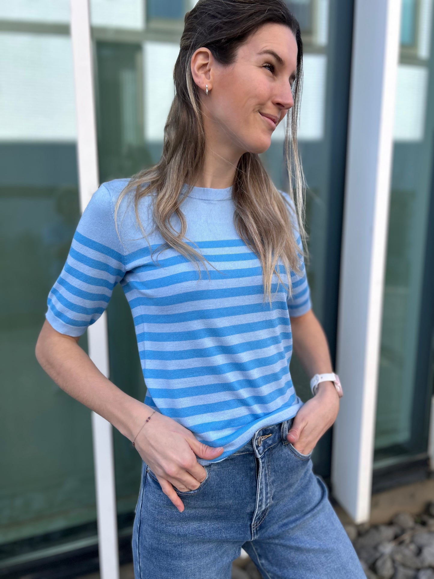 Kaffe striped knit Lizza blauw