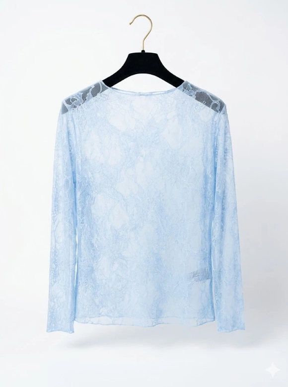 Kanten top Millie blauw