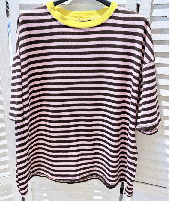 T-shirt Isa streepjes brown/pink