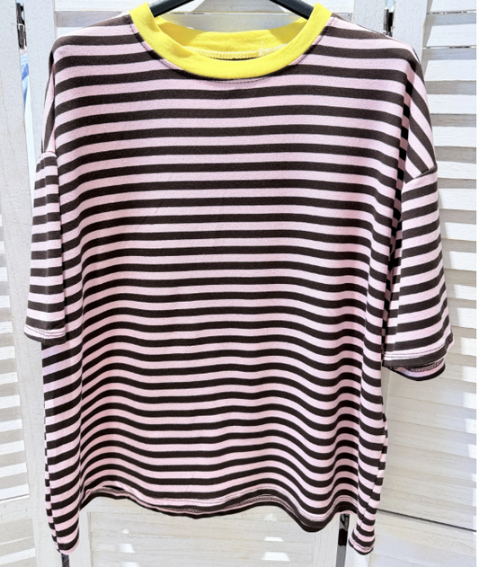 T-shirt Isa streepjes brown/pink